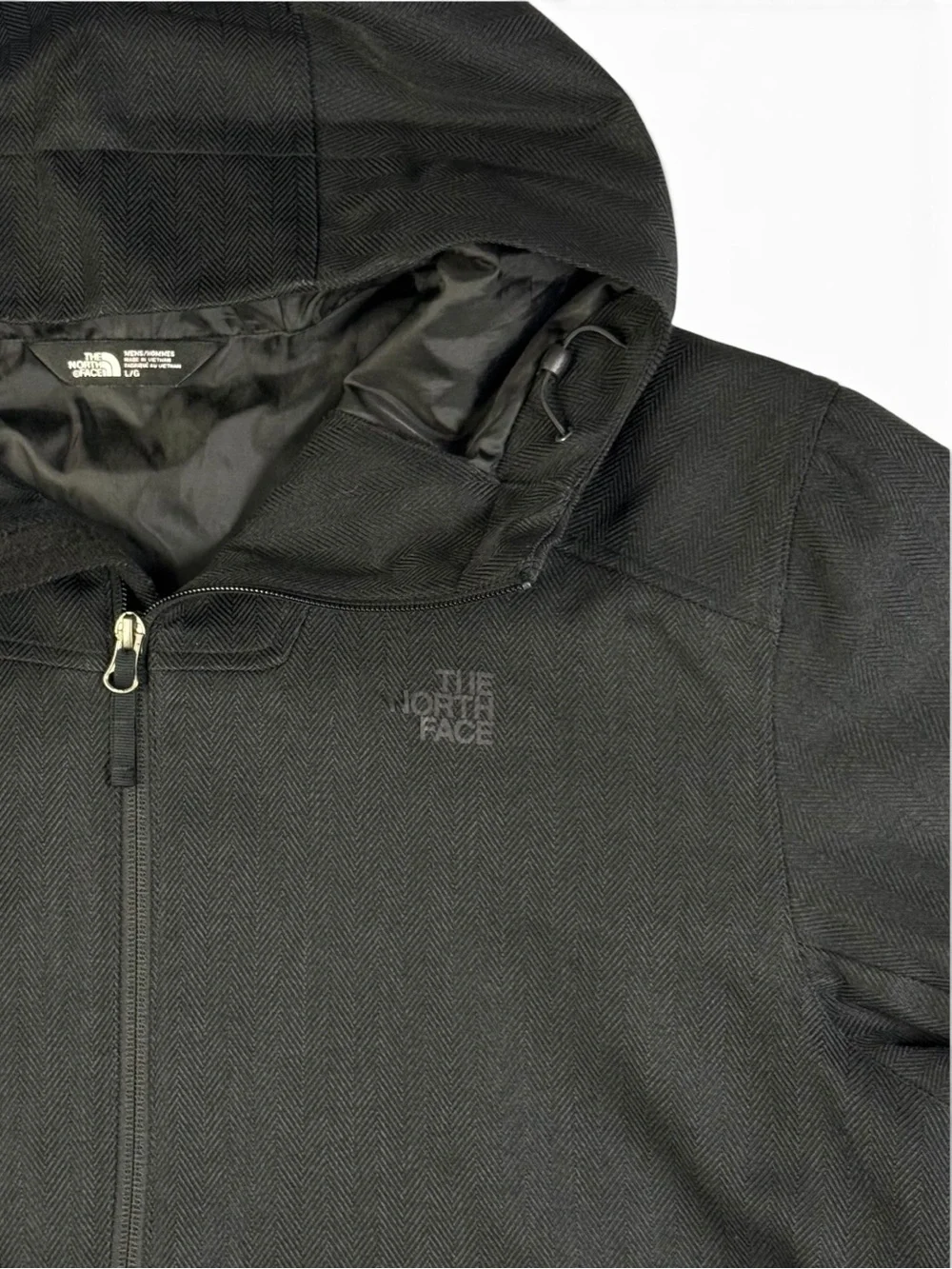 The North Face Herringbone Hooded Jacket Black Gray Fully Lined